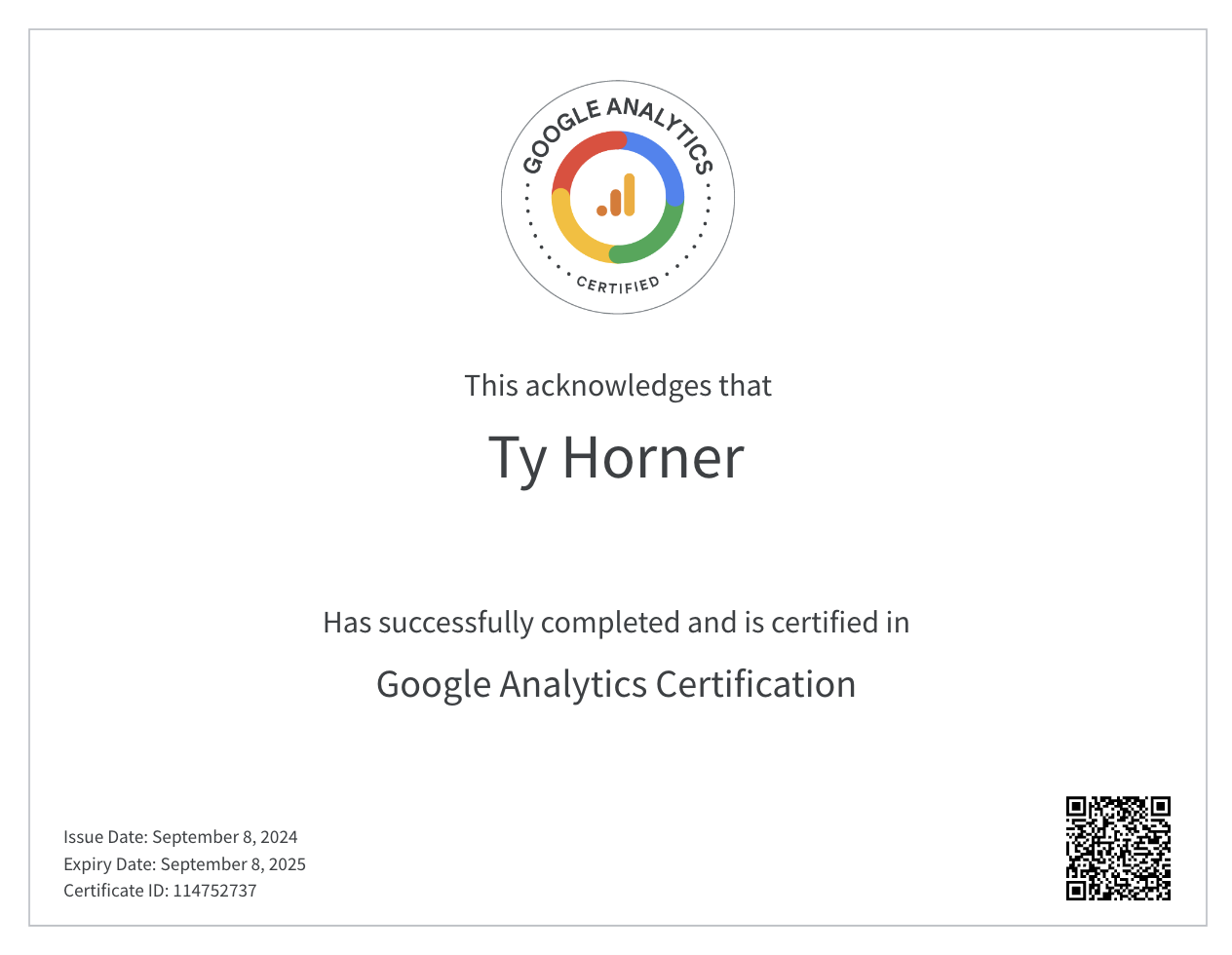 Ty's GA4 Certificate